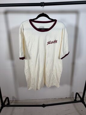 Slunks Christmas Short-Sleeve Ringer Tee with Burgundy Trim NWOT